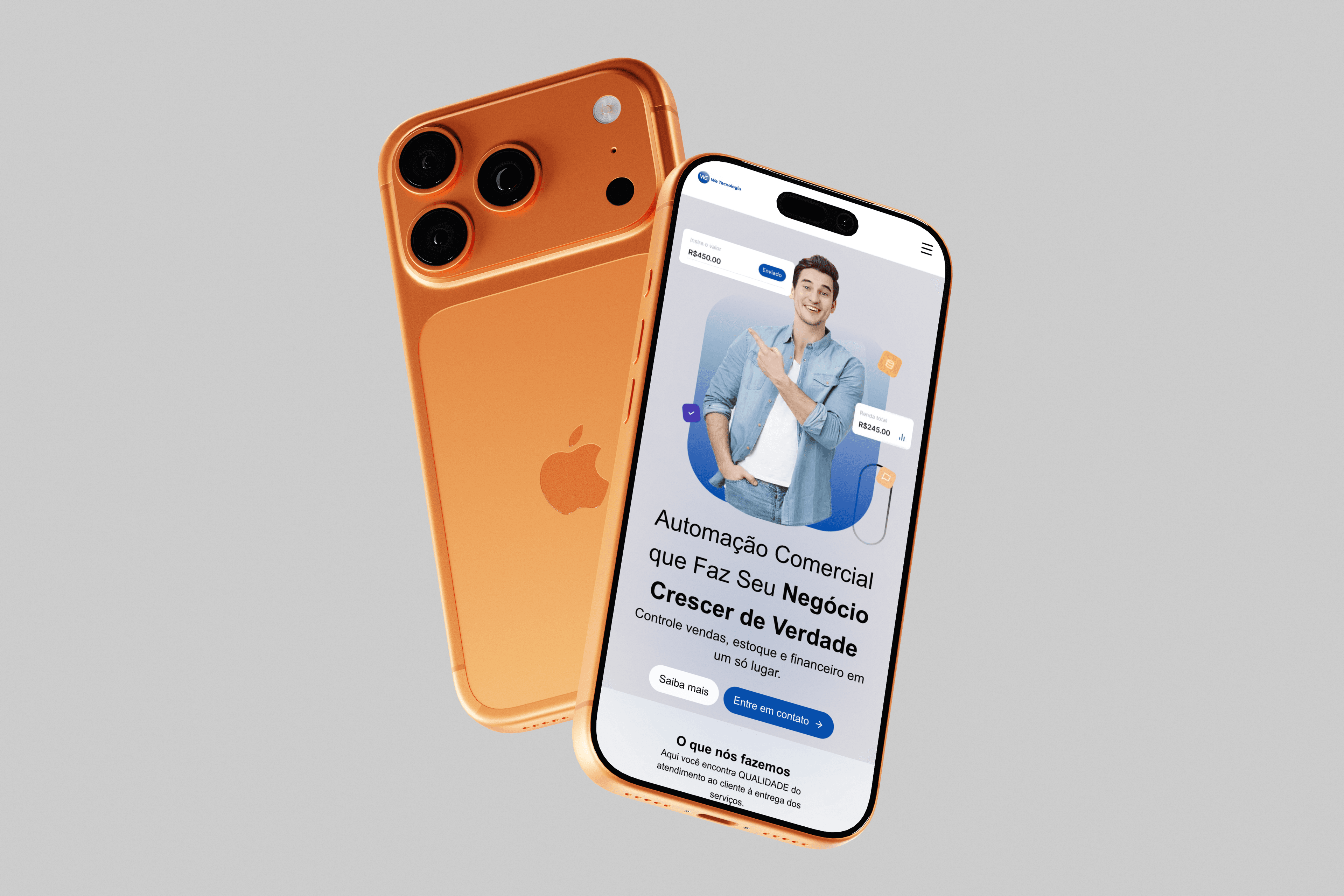 Website WE Tecnologia apresentado em um smartphone